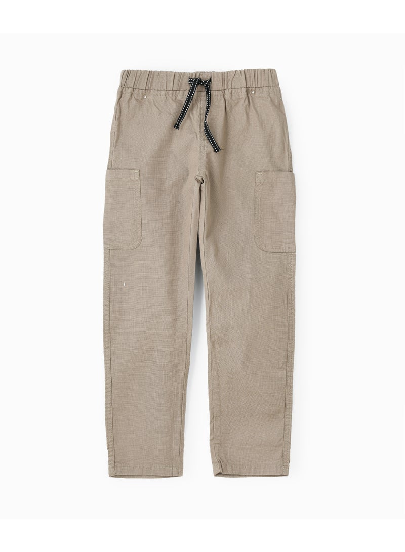 JAM Boys Light Brown Cotton Cargo Pants with Drawstring - Image 1